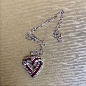 🖤 .925 Sterling Silver Garnet and tiny diamonds Heart Pendant Necklace